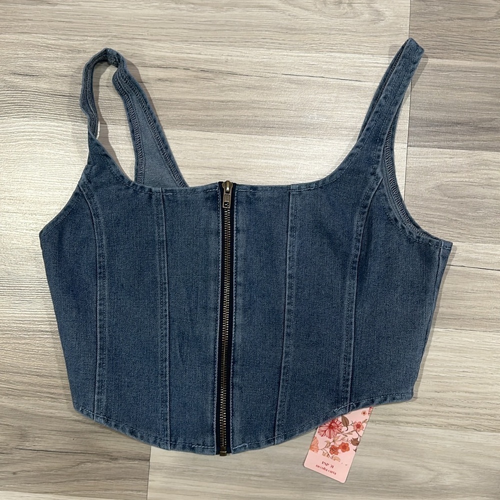 SHEIN MOD Dark Washed Zip Up Denim Top Size Small NWT